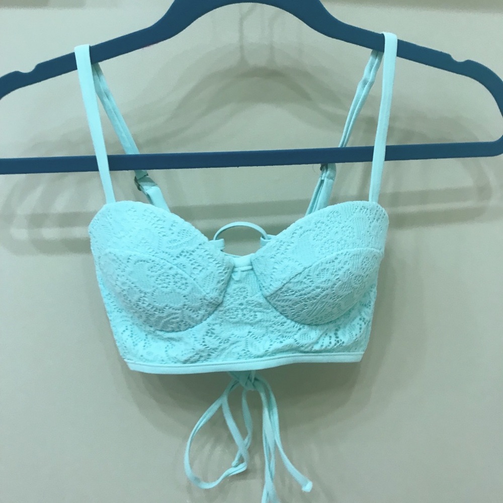 Turquoise bandeau lace crochet bikini top